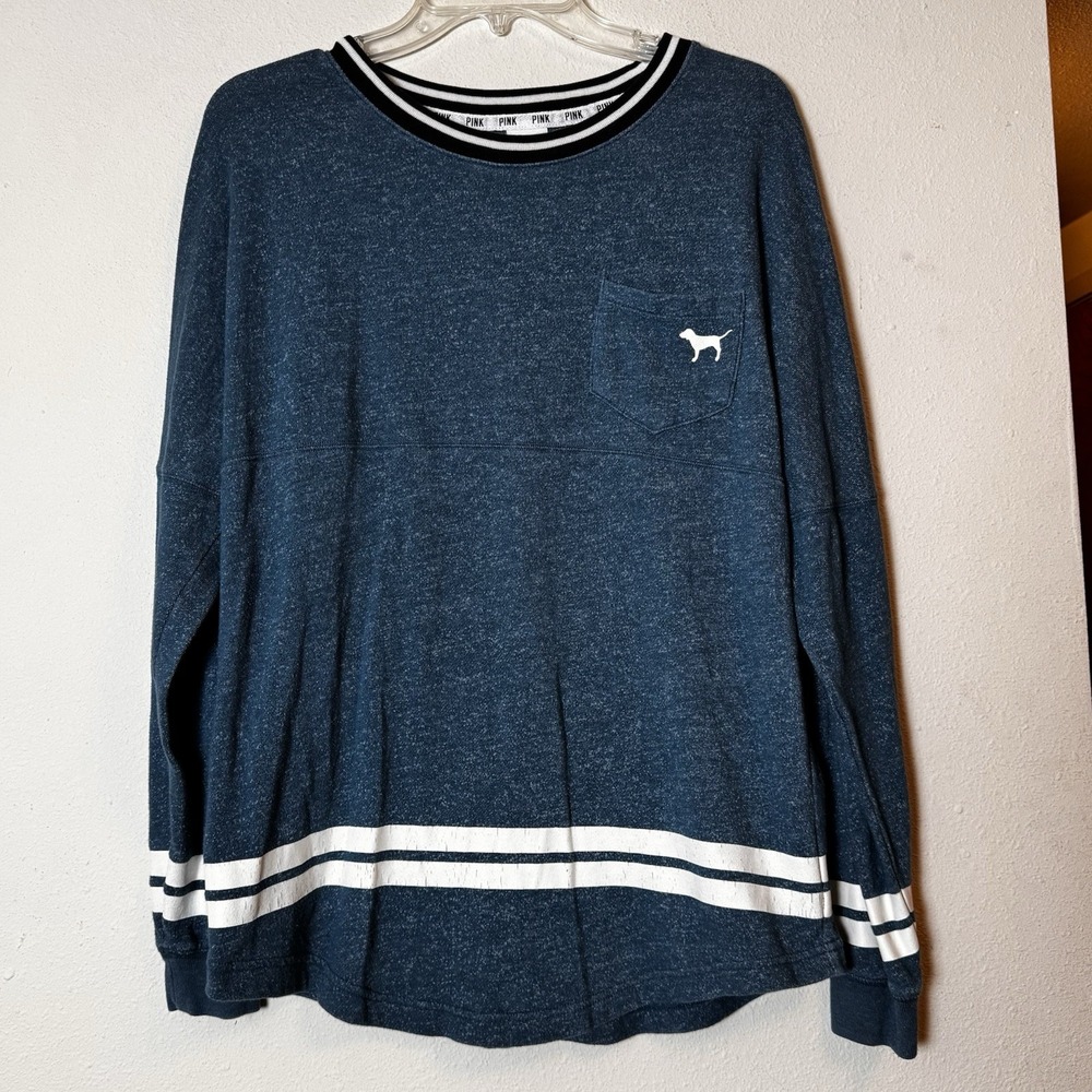 Victoria's Secret PINK Blue Speckled Pocket Crew Sweatshirt Women's Size Small